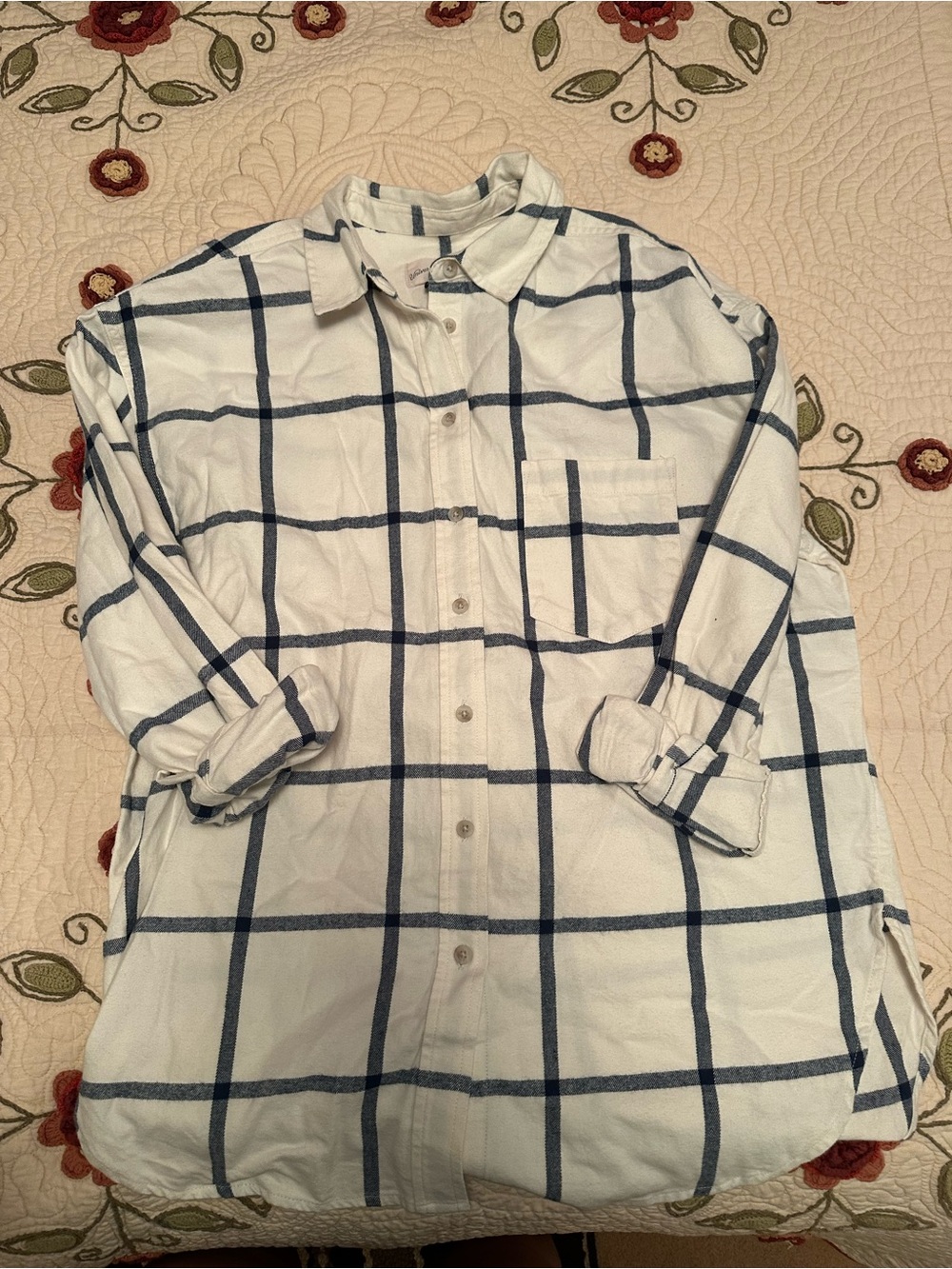 Classic White & Navy Windowpane Button-Up Shirt